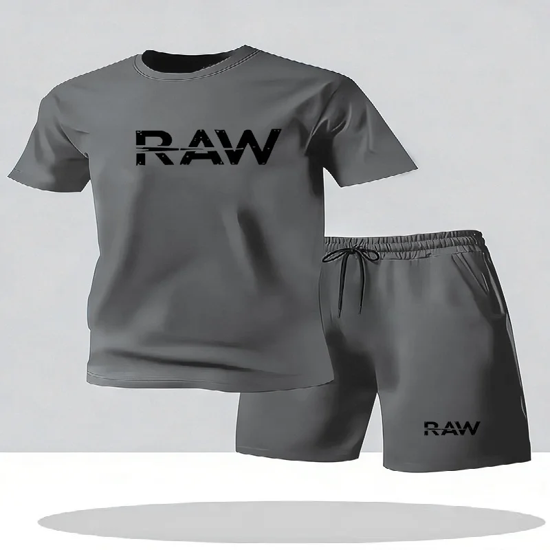 Summer Men's Set Fashion Sports Set 2-piece Round Neck Short Sleeved Shorts Clothing Set Men's Sports Casual Wear