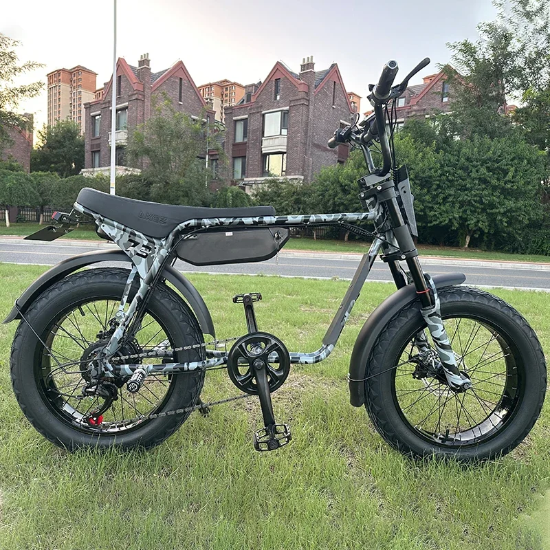 ZX 20*4.0 inch fat tires snow e-bike 48V 750W 1500W electric city bicycle retro style ebike for 2 people with foot pegs