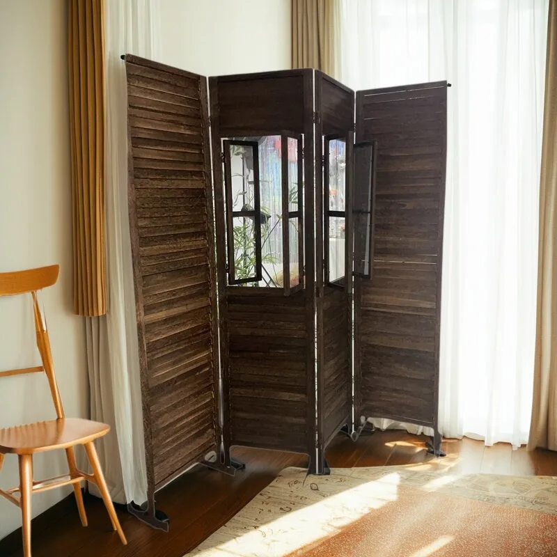 Retro country folding screen solid wood sliding window partition antique ins style homestay studio photography props
