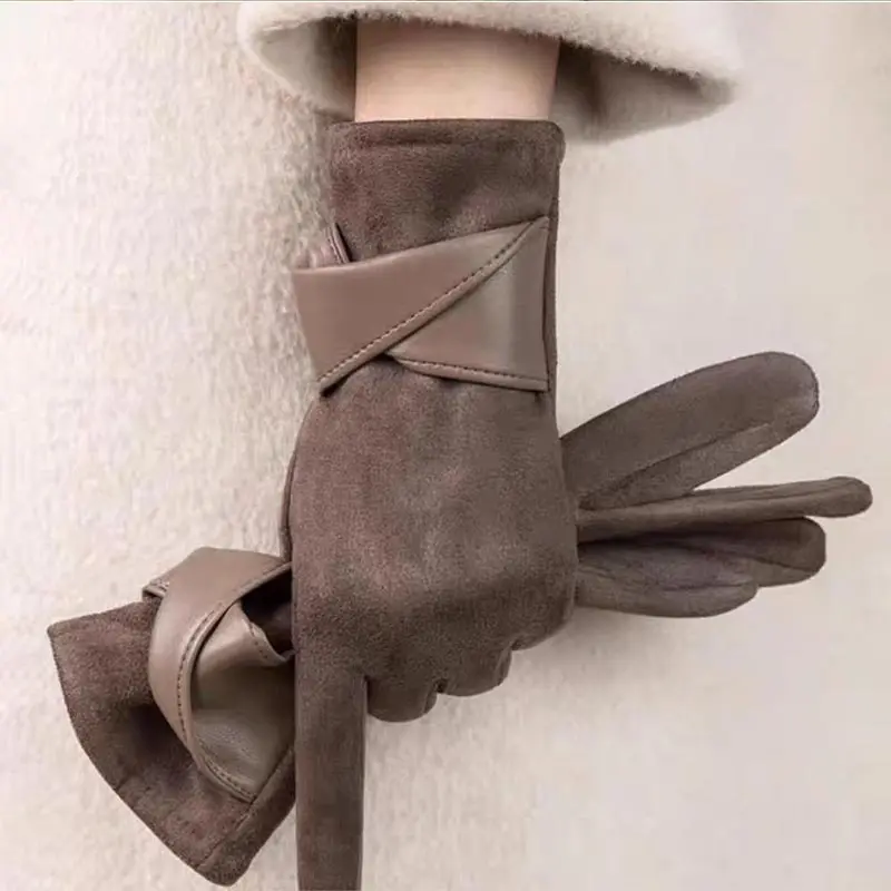 1 زوج قفازات من جلد الغزال للنساء الشتاء قفازات مخملية أنيقة قفازات شاشة اللمس لركوب القيادة الدفء في الهواء الطلق