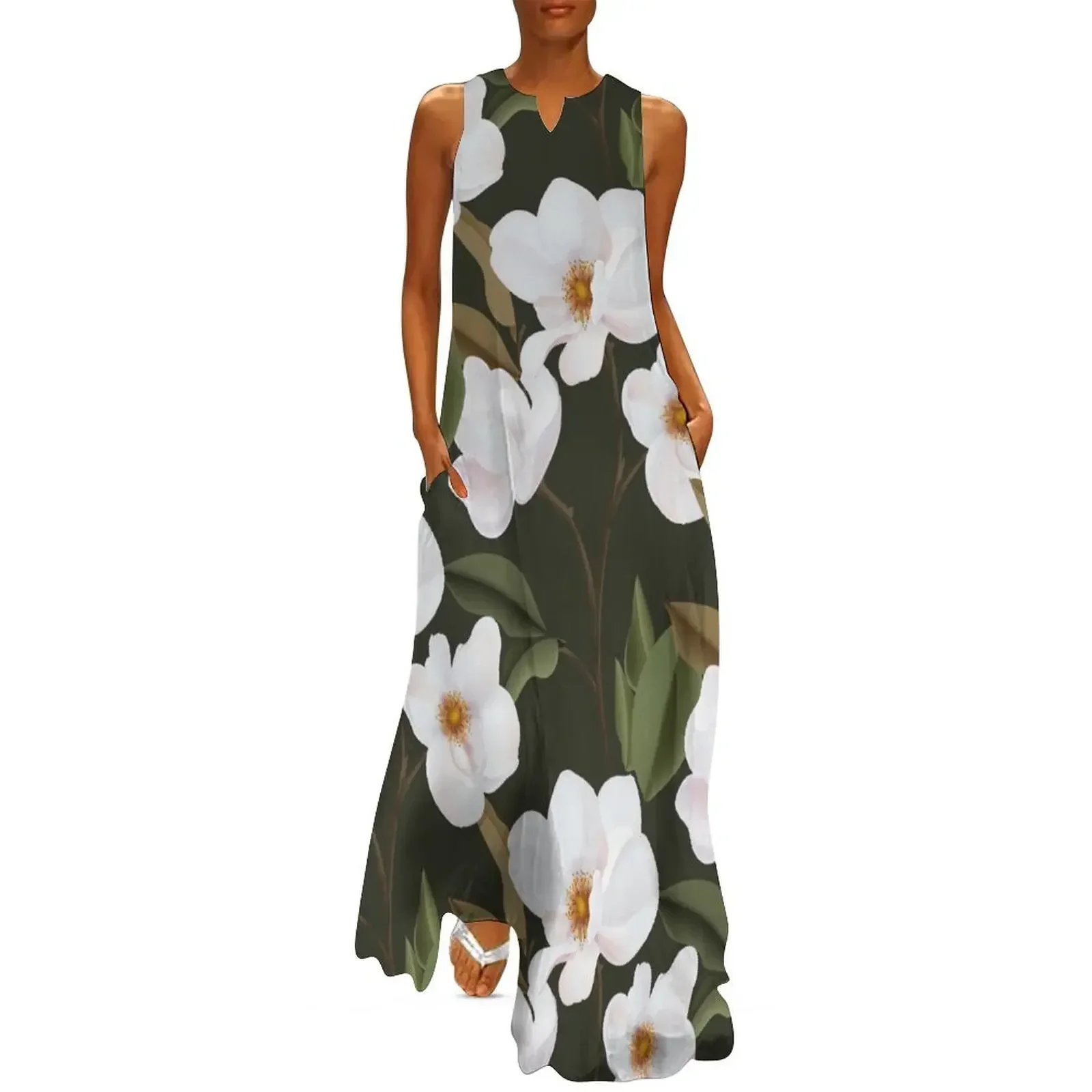 

Watercolor floral Magnolia background Long Dress bandage dress luxury evening dresses 2025 Womens dresses Dress