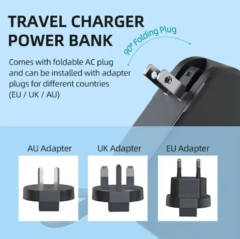 Magnetic Wireless Charging with AC Wall Plug Built in Cable 10000mAh Portable Charger Power Bank