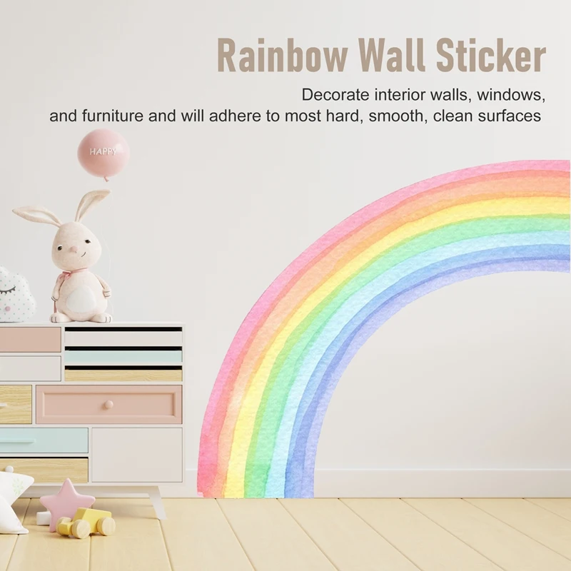 Large Watercolour Rainbow Wall Stickers For Kids Room Nursery Home Decor Colorful Rainbow Mural Self-Adhesive Fabric