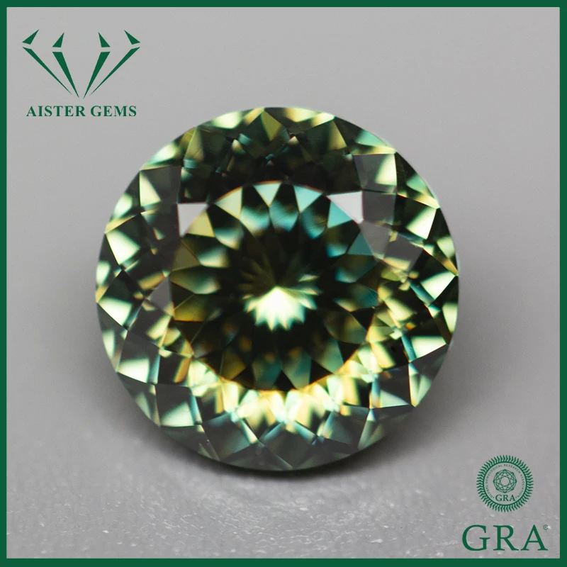 

Never Fade Yellowish Green 100 Faces Cut Moissanite Stone Russian Cut Moissanite Lab Diamonds with GRA Certificate Pass Tester
