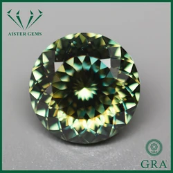 Never Fade Yellowish Green 100 Faces Cut Moissanite Stone Russian Cut Moissanite Lab Diamonds with GRA Certificate Pass Tester