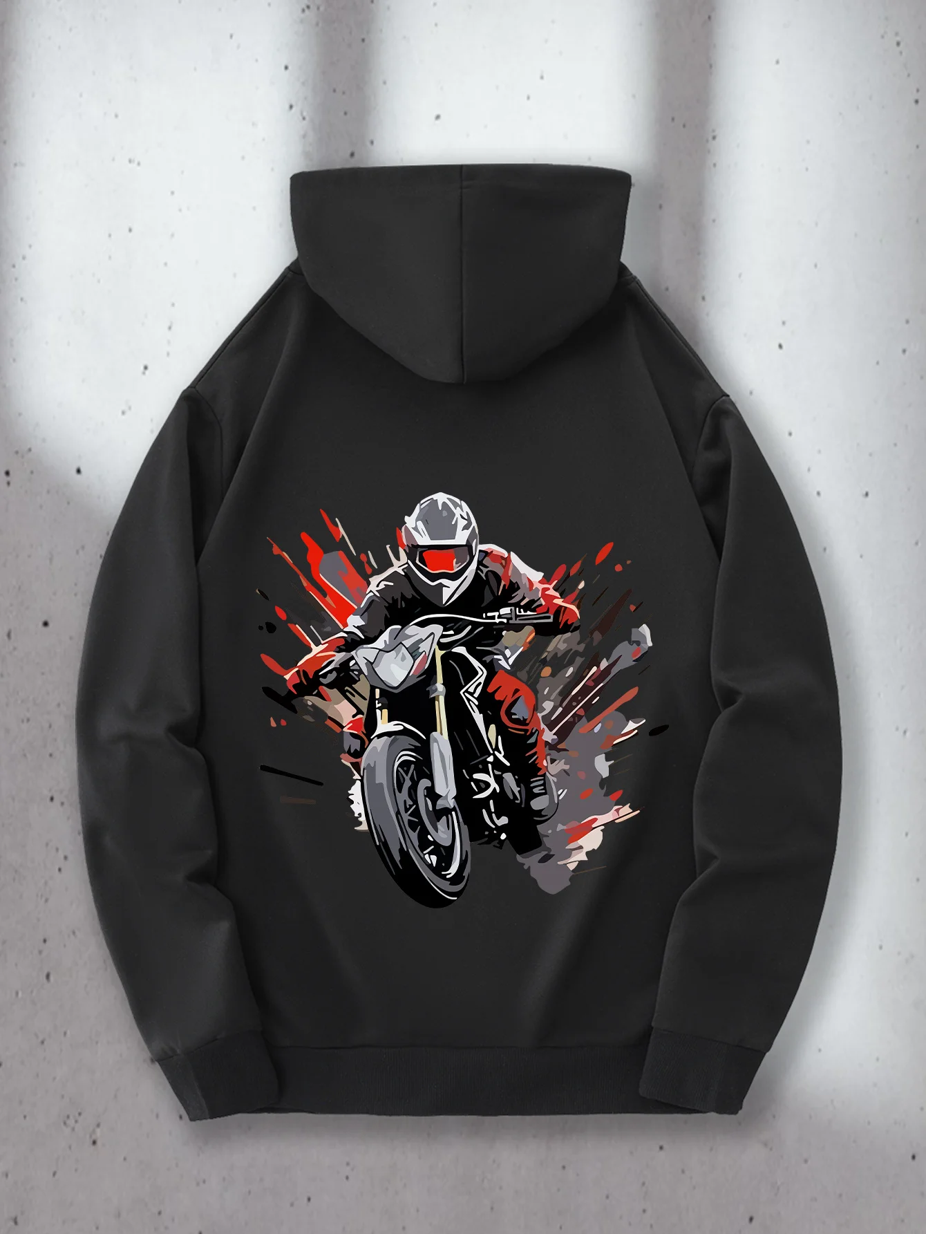 Sudadera con capucha para hombre con estampado de motocicleta, ideal para otoño/invierno y para aficionados a las motos.