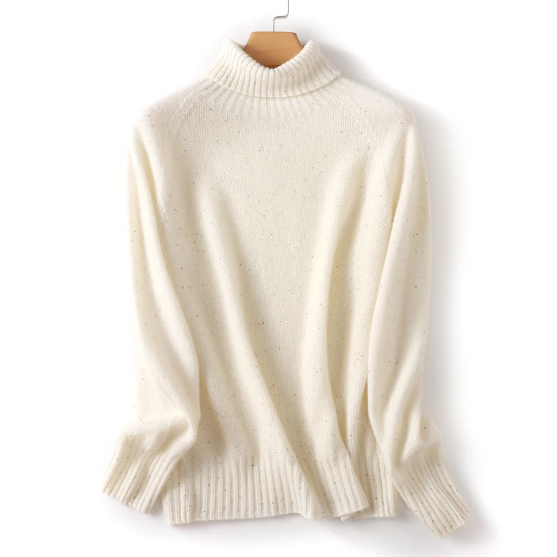 2024 New 100% Merino Wool Women Sweater Autumn Winter Turtleneck  Pullover Soft Warm Glitter Cashmere Knitwear Basic Tops ﻿