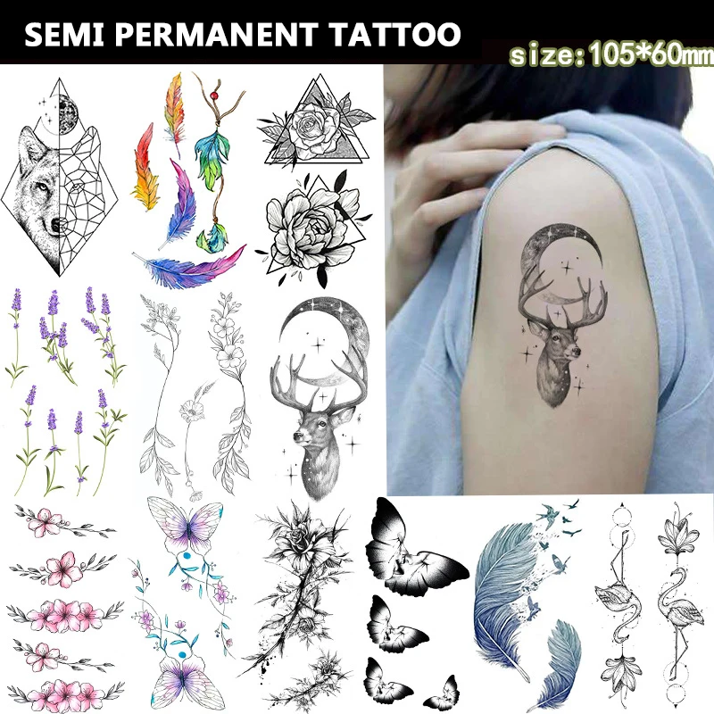 Small Fresh Temporary Tattoos Flowers English Alphabet Flower Butterfly Tattoo Sticker Waterproof Sketch Tattoo For Women Man