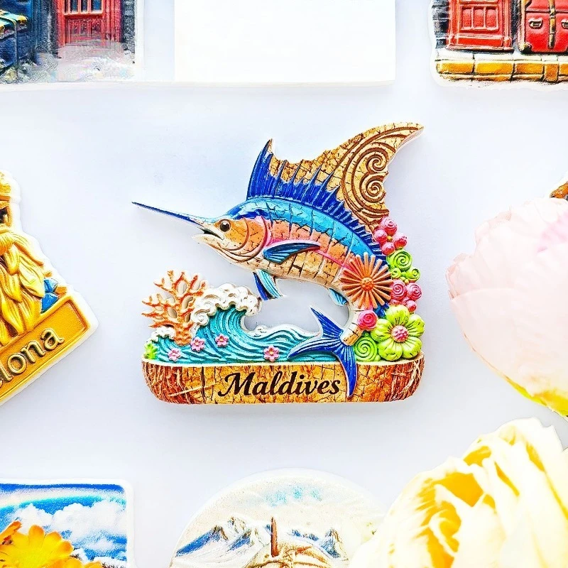 Maldives Sailfish Coral Fridge Magnet - Vibrant 3D Ocean Souvenir Unique Tropical Island Gift for Travel & Beach Decor
