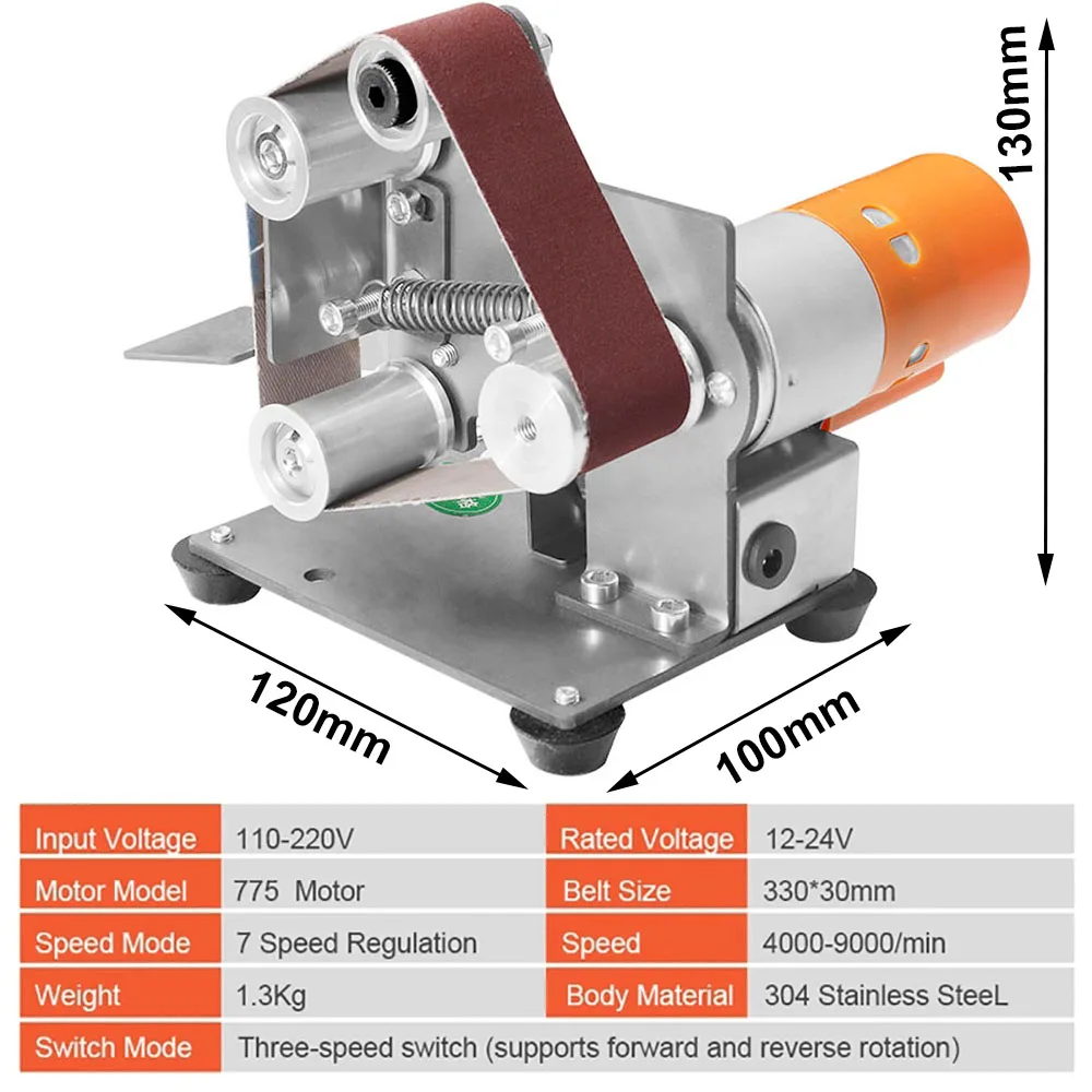 110-220V Mini Electric Belt Sander DIY Polishing Grinding Machine Cutter Edges Sharpener Desktop Cutter Edges Power Tool