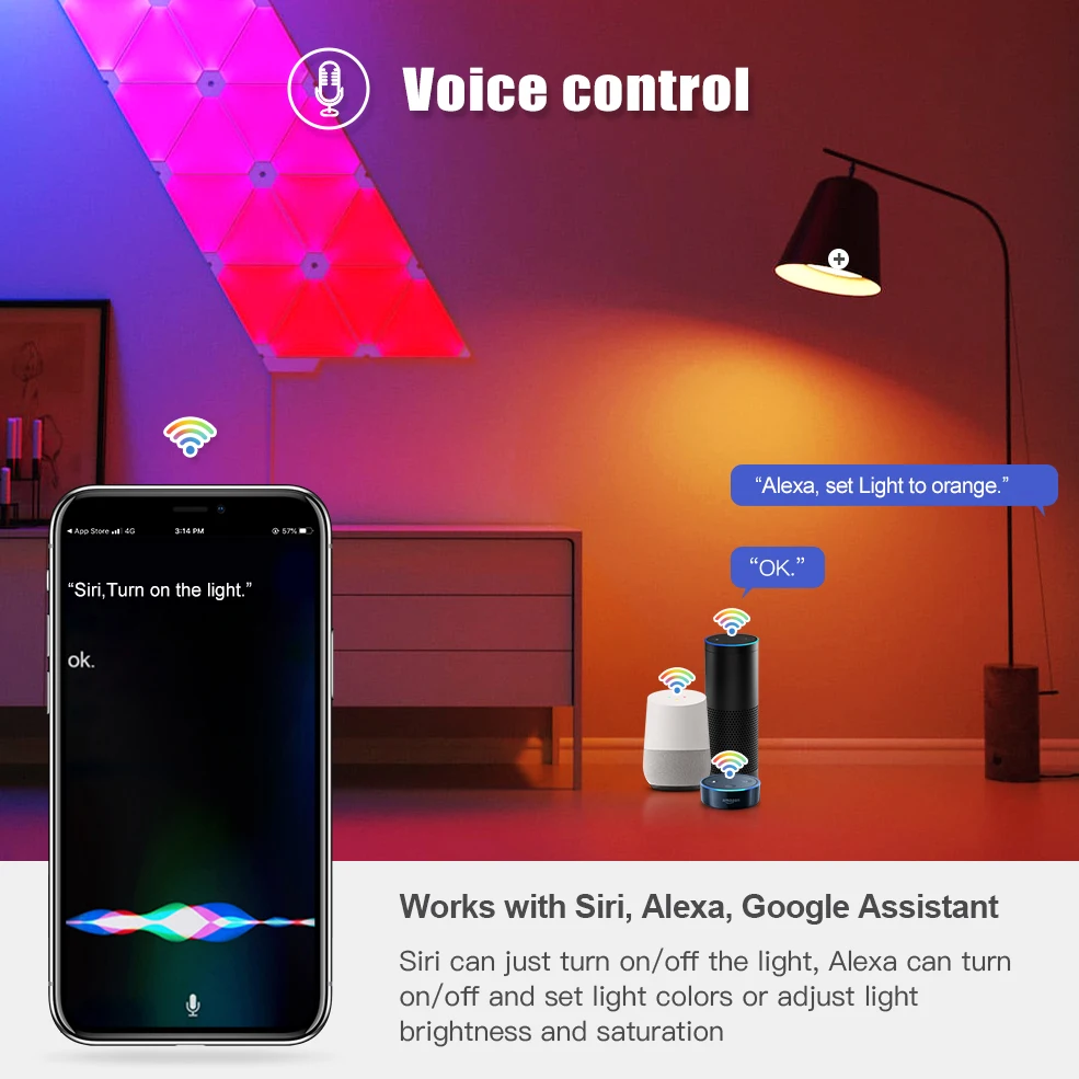 E27 WiFi Smart Light Bulb LED RGB Lamp Work with Alexa/Google Home 90-250V RGB+White+Warm white Dimmable IOS/Android APP Control