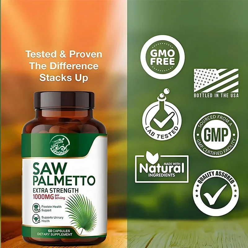 

60 1000mg Saw Palm Extract Prostate Supplement for Men's Prostate Health Overall Health Support Supplement Capsules