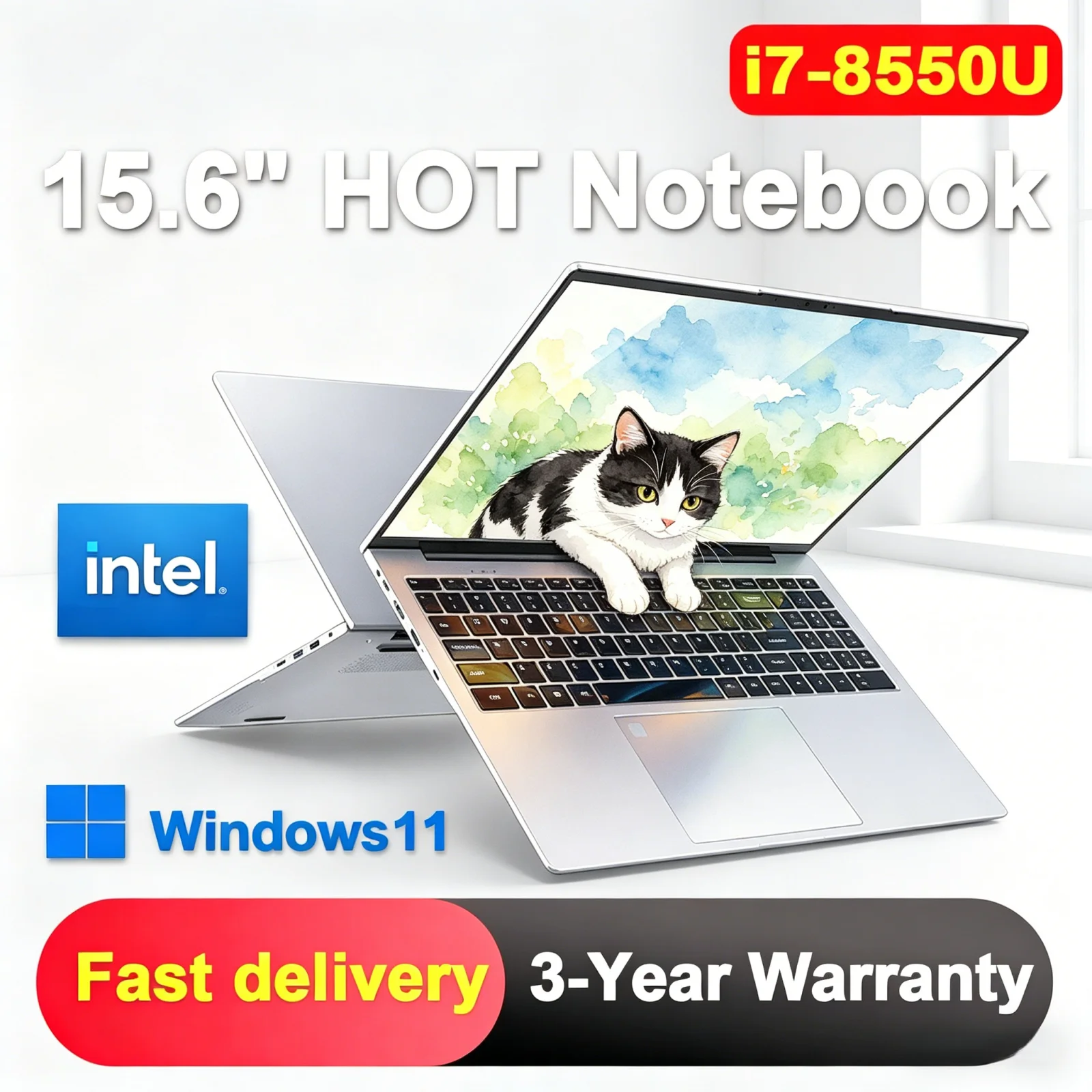 New Business Portable Laptop 15.6 Inch Windows 11 Intel Core i7 8550U 32GB 2TB SSD Fingerprint Unlock Notebook
