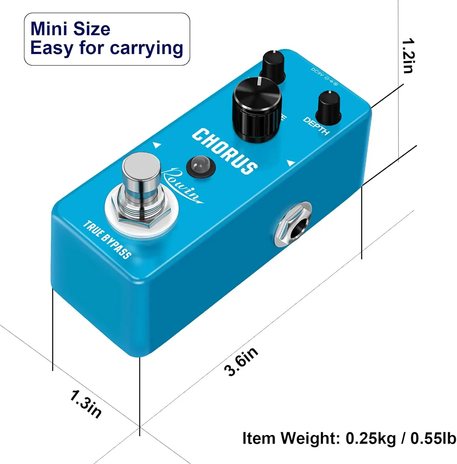 Rowin Mini Guitar Analog Chorus Effect Pedal High Warm and Clear RARE MN3007 Space Feeling Sky Blue True Bypass