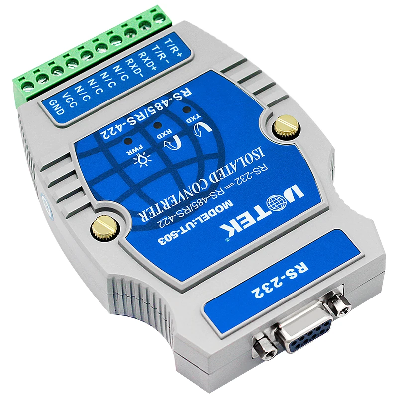 محول صناعي RS232 إلى RS485 RS422 مع عزل DB9 موصل سالب محول مسلسل ESD وحماية من زيادة التيار UT-503