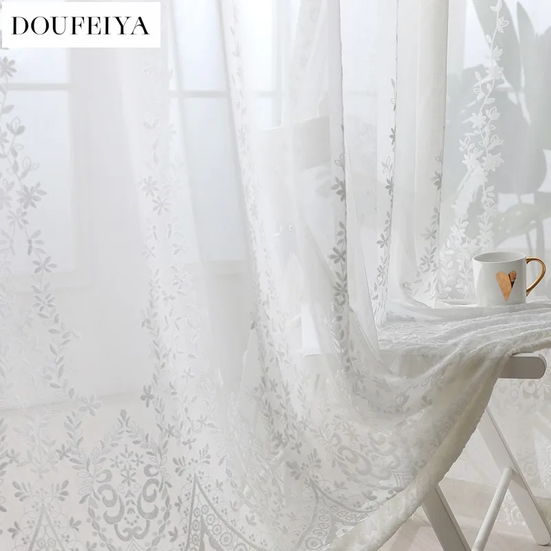 Modern Simple Luxury Tulle Curtains for Living Room Bedroom Dining Palace Style White Jacquard Custom Size Classic Grace Decor