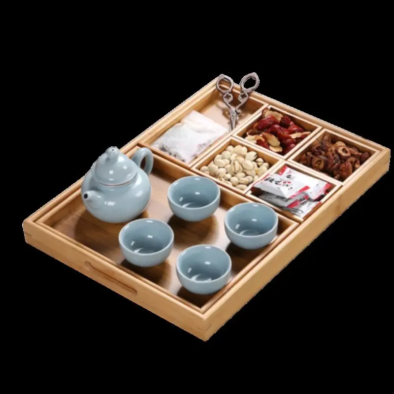

Бамбуковый поднос для чая в японском стиле, десертная тарелка для дома, гостиной, сервировочный поднос для чая, минималистичный чайный сервиз, коробка для хранения, домашний подарок