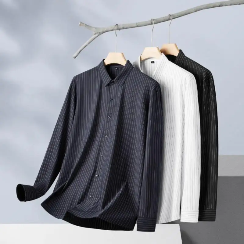 

Большие размеры Chubby Long Swedi irt Fat Guy Вертикальные полоски Thi Winter Свободный крой Мужские повседневные полосатые узоры