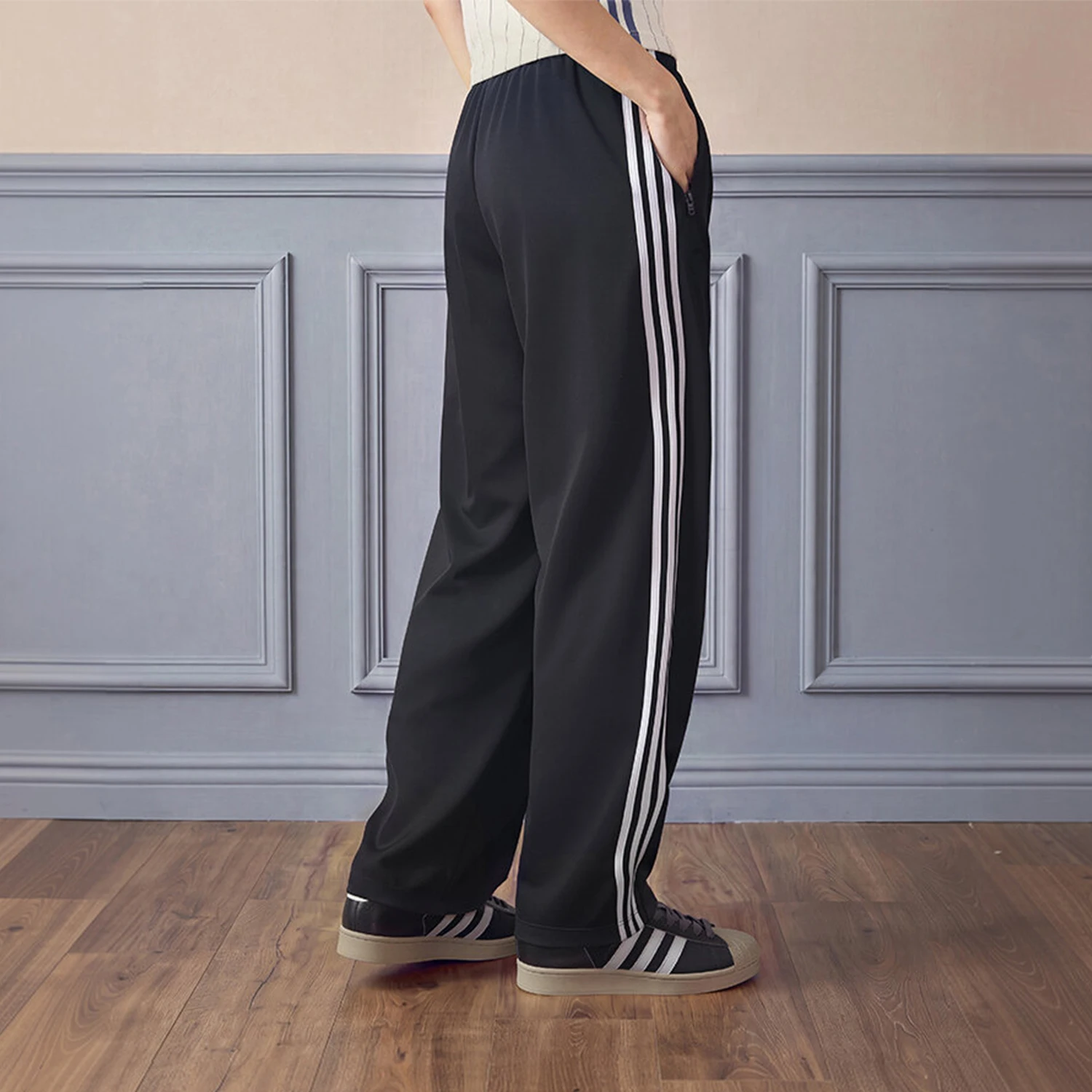 Adidas genuine clover women's sports striped mid waist casual pants LF1057
