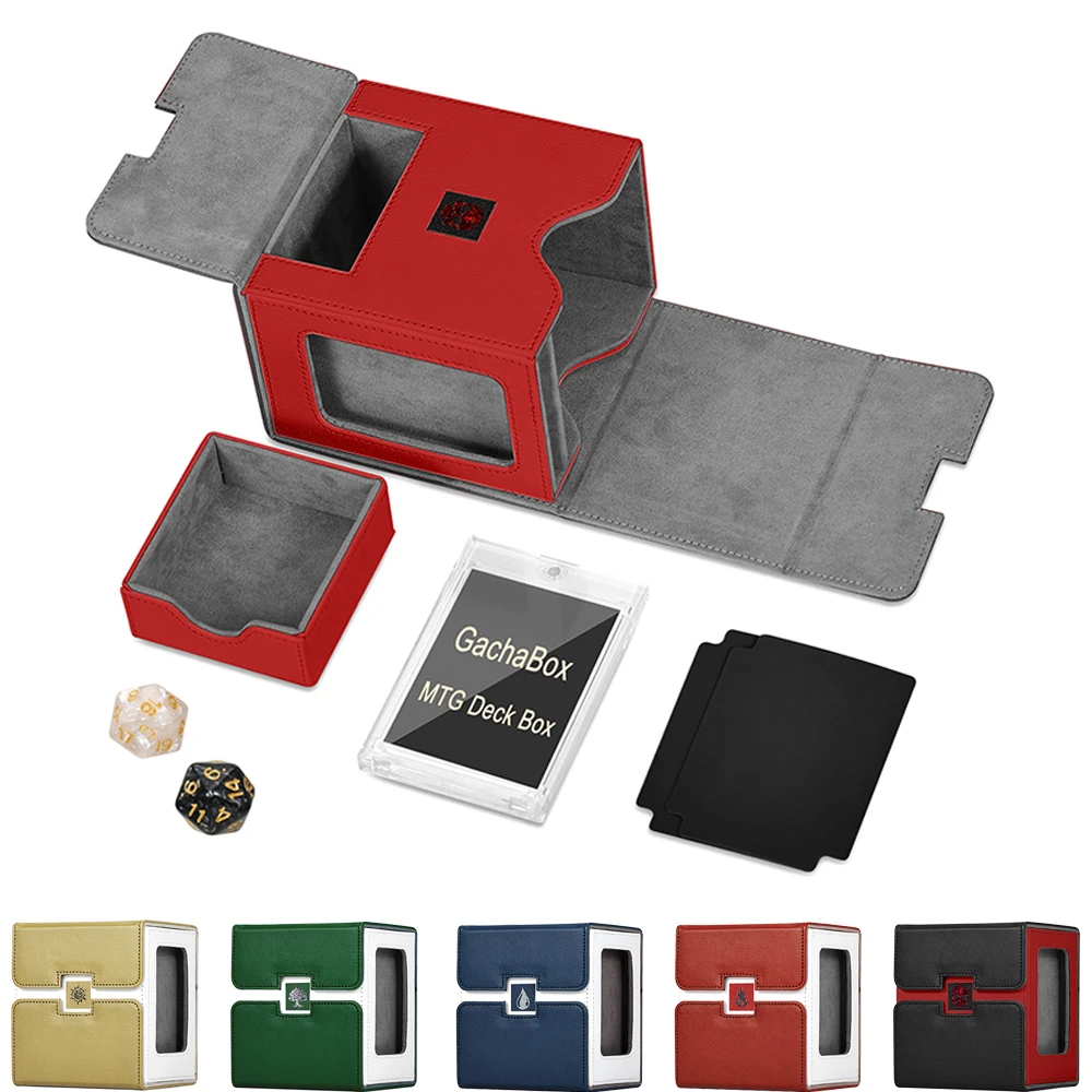 

Card Deck Box With Dice Tray For MTG PU Leather Strong Magnet Card Holder Card Organizer For 100+ Sleeved Card PU Card For Magic