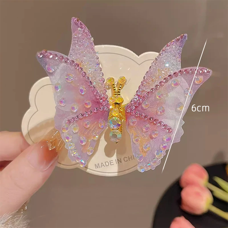 New Fashion Alloy Rhinestone Butterfly Hair Clips For Girl Women Summer Sweet Cute Shining Side Barrettes Bangs Clip Headwear Gi