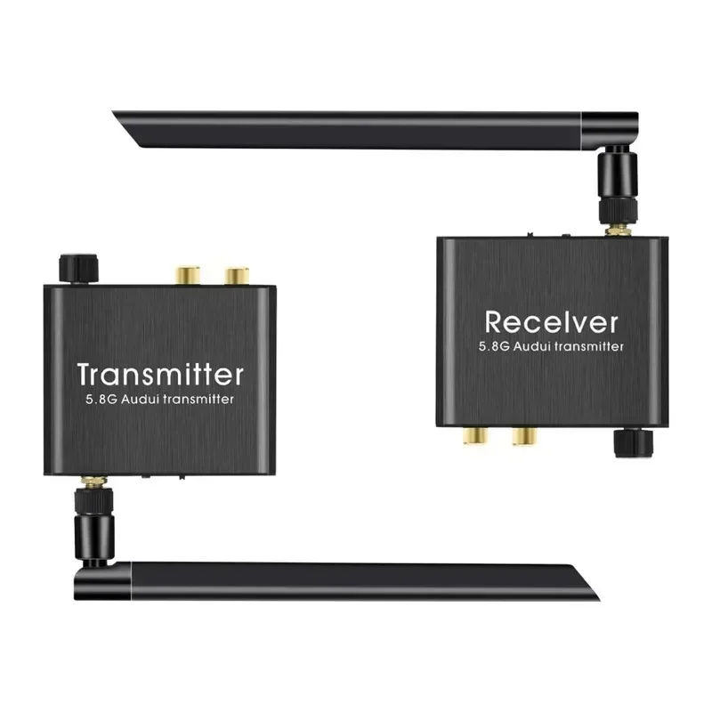 50m 5.8G Wireless Audio Transmitter and Receiver Extender Adapter W/ Volume Control No Delay for R/L 3.5mm RCA Amplifier Speaker