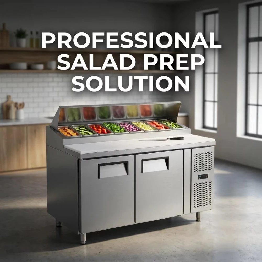 All-in-One Professional Salad Station Refrigerated Worktable Fridge Sandwich Pizza  Counter with Removable GN Pans and Casters