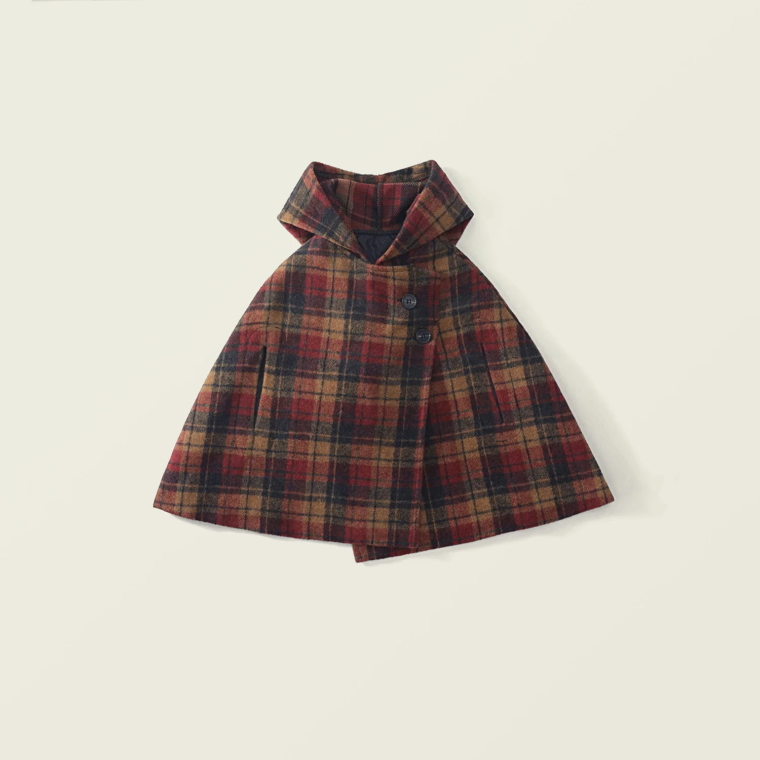 2026 Baby Girls' Cotton Padded Thick Hooded Coat Winter New Children's Korean Version Checkered Cape Jacket
