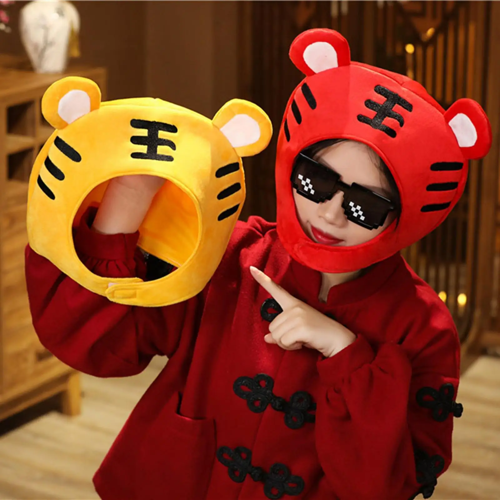 

Animal Shaped Photo Props Hat Plush Novelty Comfortable Casual Adjustable Headgear for Costume Props Chinese New Year Adult
