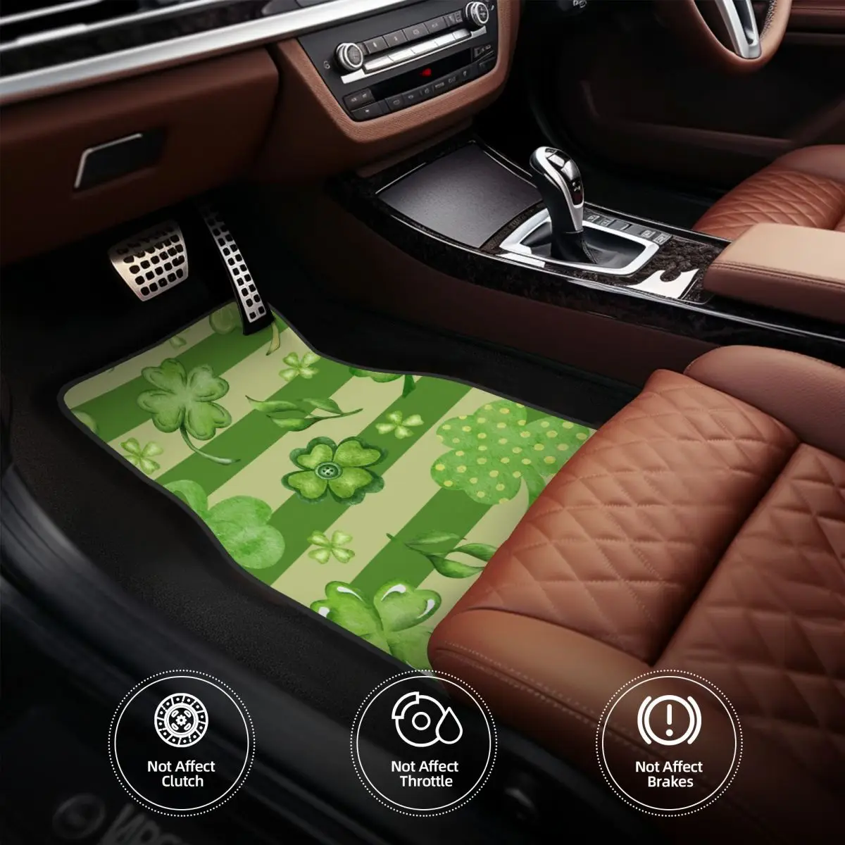Saint Patricks Day Four Leaf Clover Universal Fit Car Floor Mats Car Carpet Mat Set of 4pcs with Anti-Slip Backing Fit