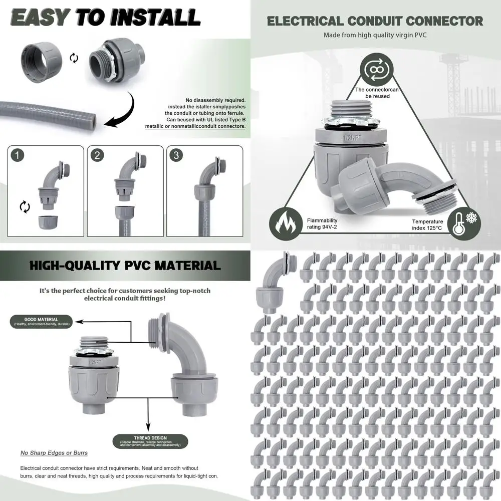 

120-Pack 3/4 Inch PVC 90 Degree Liquid Tight Flexible Conduit Fittings for Home, Kitchen, and Bathroom Electrical Installations