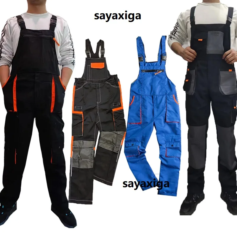 Men Long Sleeve Cargo Overalls Bib Pants Zipper Pockets Rompers Jumpsuit Fashion Labor Casual Coverall Bib Overall Plus Size 4xl