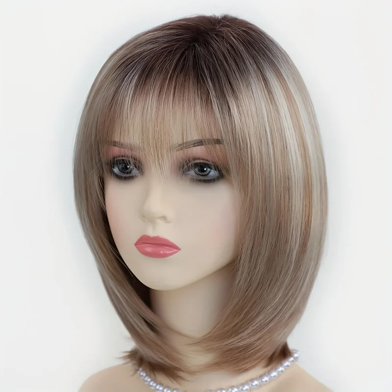 

Women's Classic Bob with Bangs Heat Resistant Fiber Adjustable Rose Cap Wig