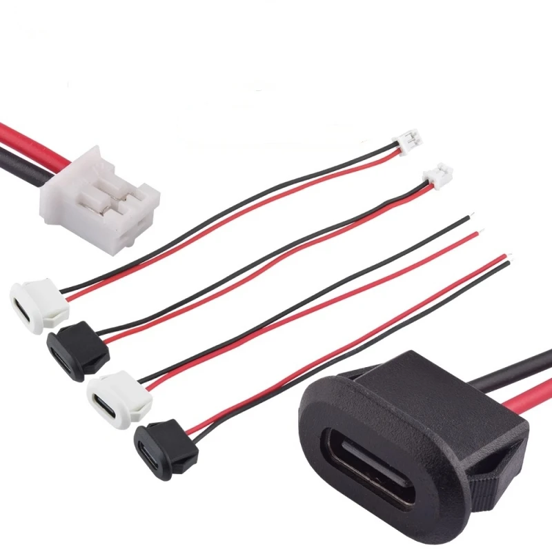 Type-C 2P Female Connector Glue Injection Direct Pressure Type 24AWG with Cable Elliptical Charging Port for Desk Lamp Modificat