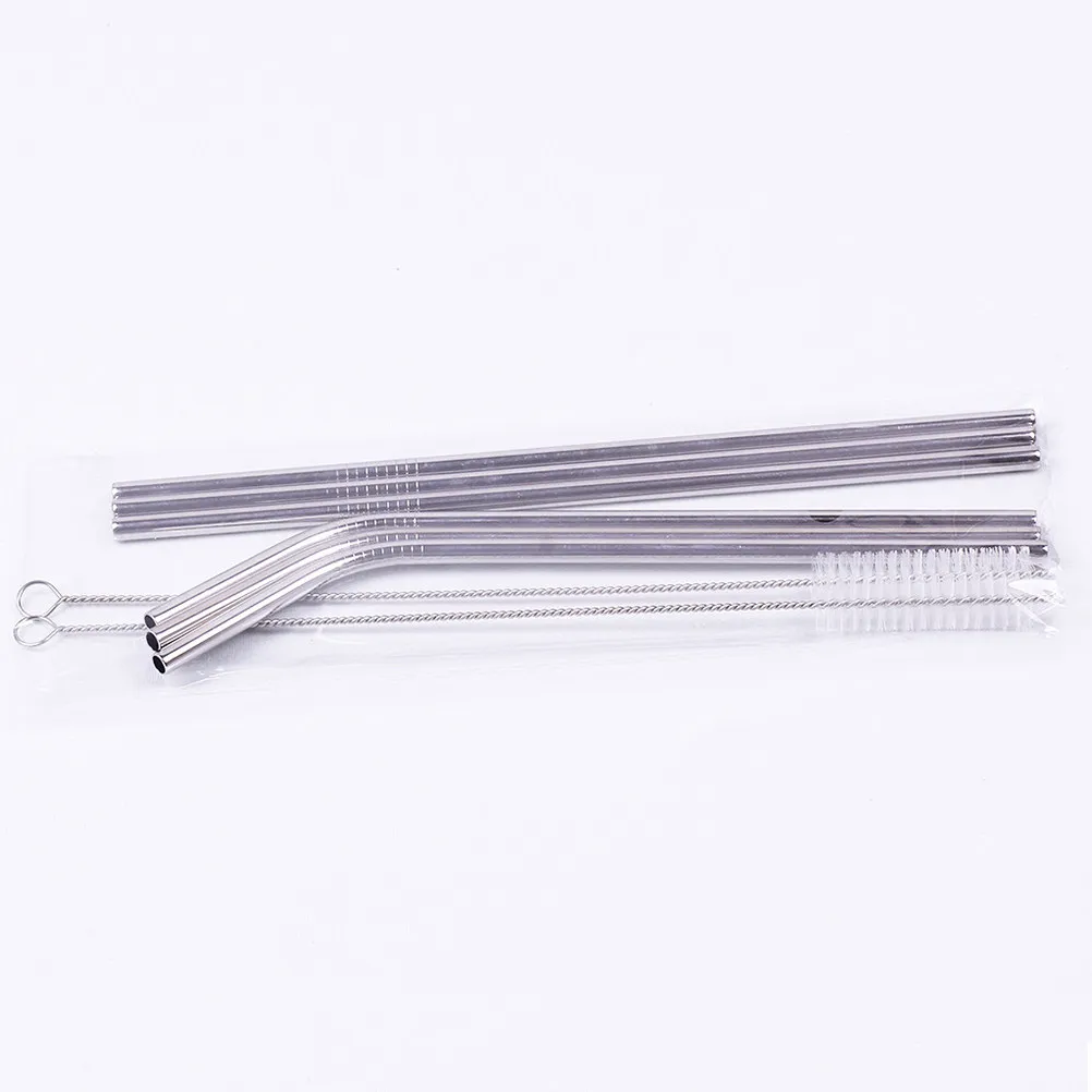 1Set Stainless Steel Straw Set Portable Reusable Drinking Straws for Travel Outdoor Home Barbecue Camping Includes 8 Silver