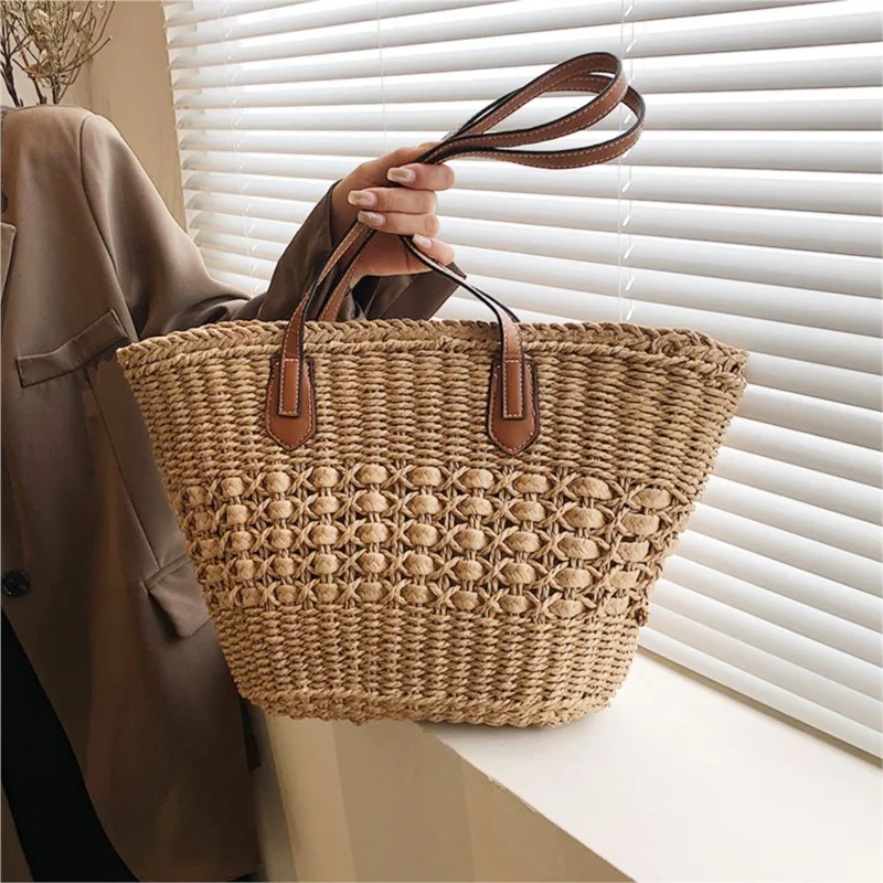 

Women Straw Beach Bags Designer Brand Female Handbags and Purses Summer Trendy Luxury Weave Large Capacity Shoulder Tote Bag New