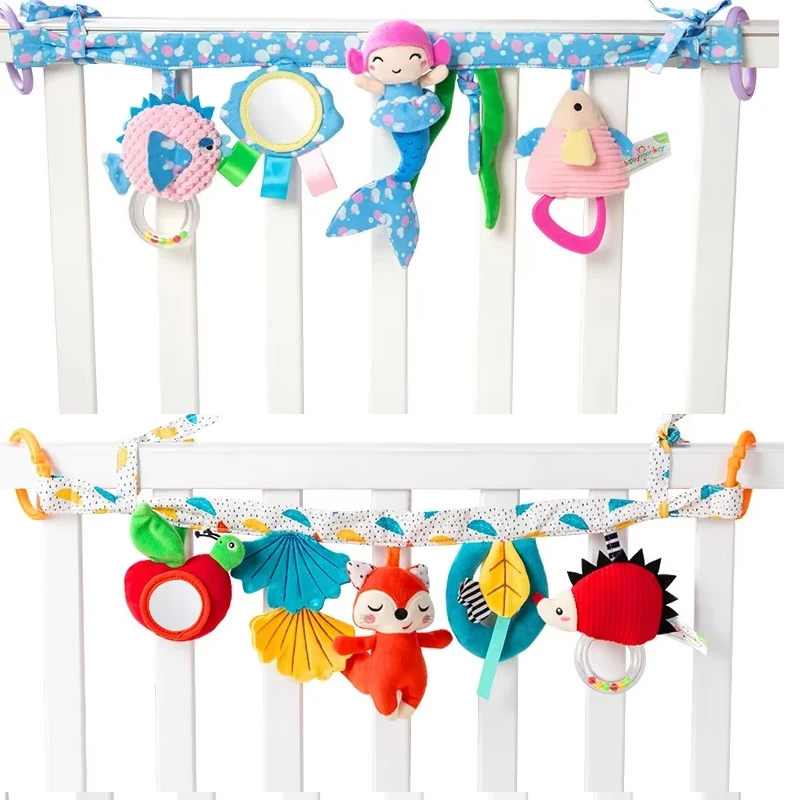 Newborn Baby Sensory Hanging Rattles Soft Early Learning Toys Kids Plush Stroller Infant Car Bed Crib with Teether for Toddlers