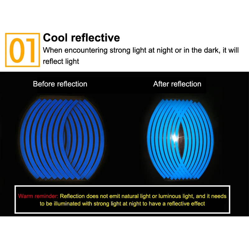 

16 шт. светоотражающий обод колеса в полоску наклейка для колес мотоцикла автомобиль велосипед велосипед ночная безопасность украшения