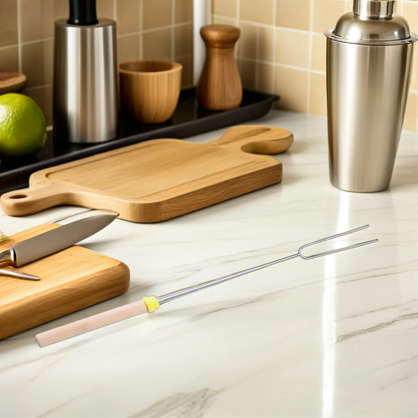 Palo telescópico de acero inoxidable para asar malvavisco, para acampar, barbacoa, horquilla para asar perros calientes, pincho de salchicha, tenedor para barbacoa, 1 Uds.