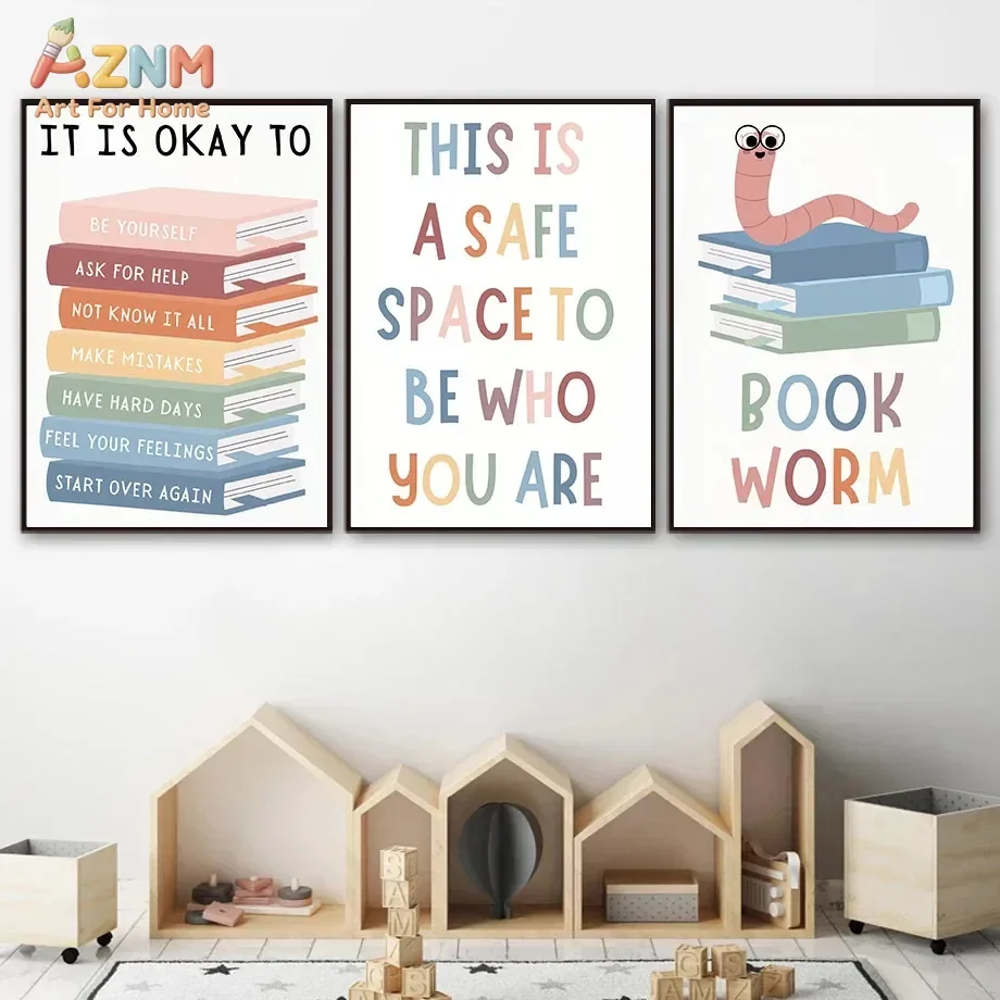 AZNM Kids Educational Positive Affirmation Rainbow Month Canvas Poster, Frameless Inspirational Wall Art For Playroom Classroom
