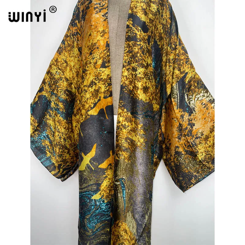 2022 WINYI Africa kimono Women Cardigan stitch kaftan Cocktail sexy Boho Beach Cover up Robe African Holiday long Sleeve Robe