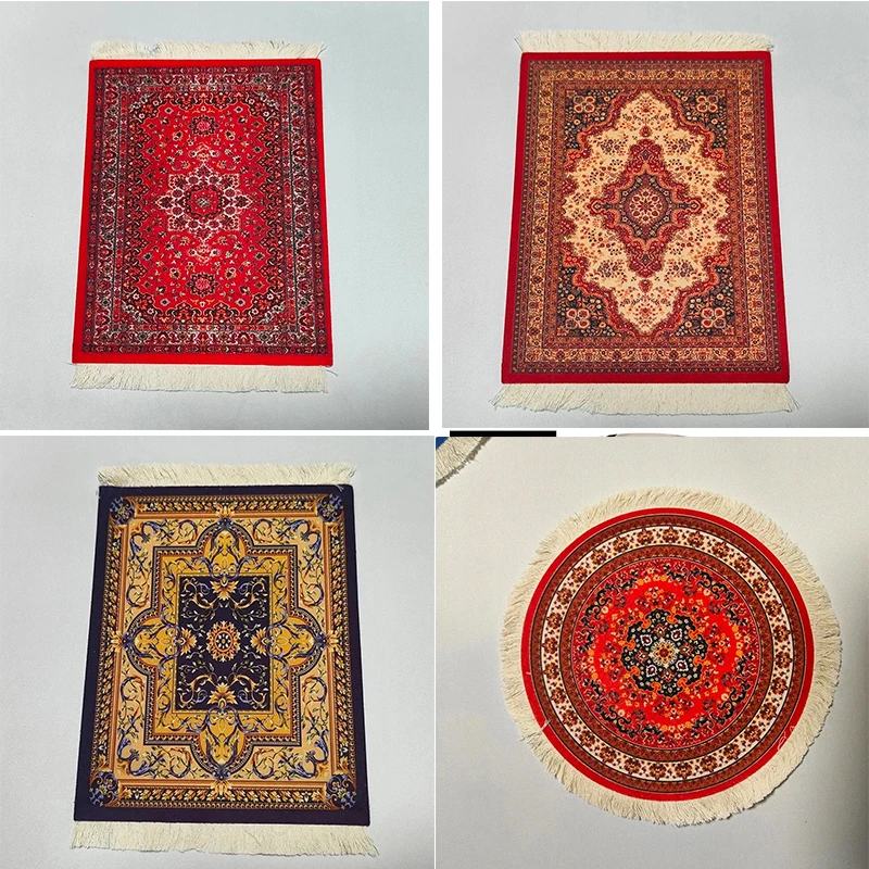 Persian carpet Woven flower small coaster wholesale merchants cheap mouse pad desk mat retro style rubber non-slip computer mats