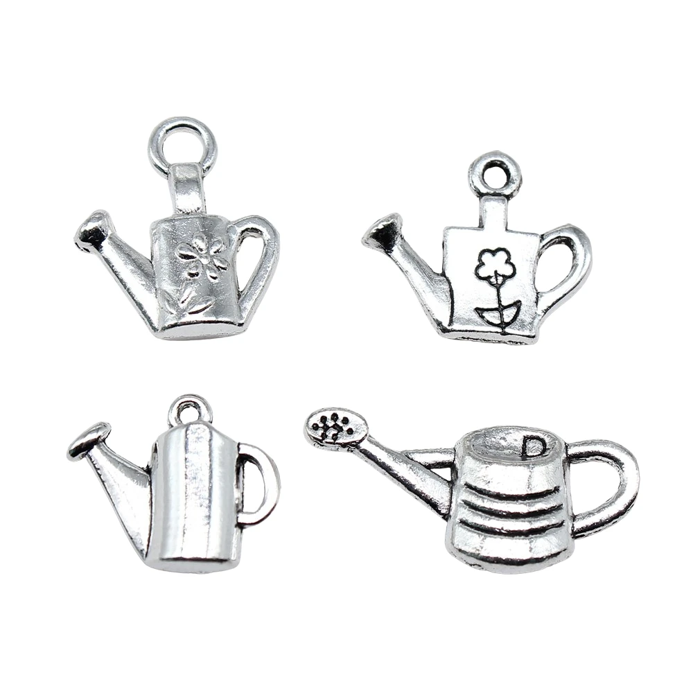 10pcs Flower Watering Can Charms Antique Silver Color Pendants DIY Crafts Making Findings Handmade Tibetan Jewelry