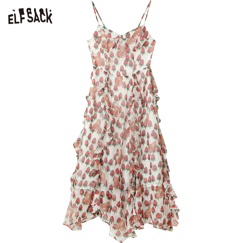 ELFSACK  French Floral Dresses  Woman 2023 Summer/Autumn  Waist Sleeveless Daily Dress