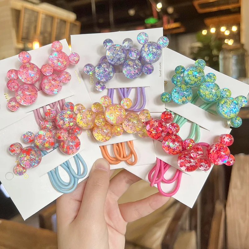 2pcs/lot New Fashion Glitter Bear Elastic Hair Bands Children Hair Rope Hair Ties Barrettes Headwear Girls Kids Hair Accessories