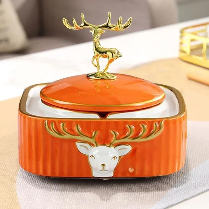 New modern ceramics, ashtray, high-end light luxury creativity, windproof cover, living room coffee table
