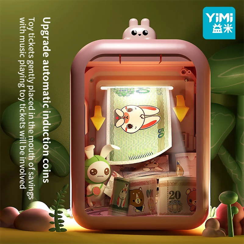 Tirelire rose pour enfants, avec verrouillage à Code par mot de passe et fente pour billets à saisir automatique, boîte d'économie de pièces de monnaie en argent véritable