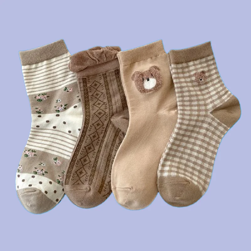 4/8 Paar Frauen Mittels ocken japanische süße rote Bär Frauen Herbst und Winter Mode kreative neue Socken Braunbär Socken