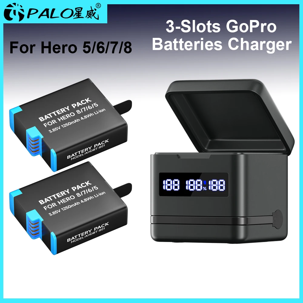 1250mAh Battery For GoPro Hero 8 7 6 5 Black Battery Pack with LCD Charger for Action Camera GoPro Hero8 Battery full decode