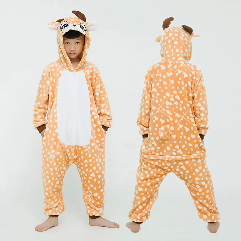 Kigurumi Kids Cute Deer Animal Cartoon Pajamas Children Sleepwear Girls Boys Onesies Costumes For Christmas Halloween Party